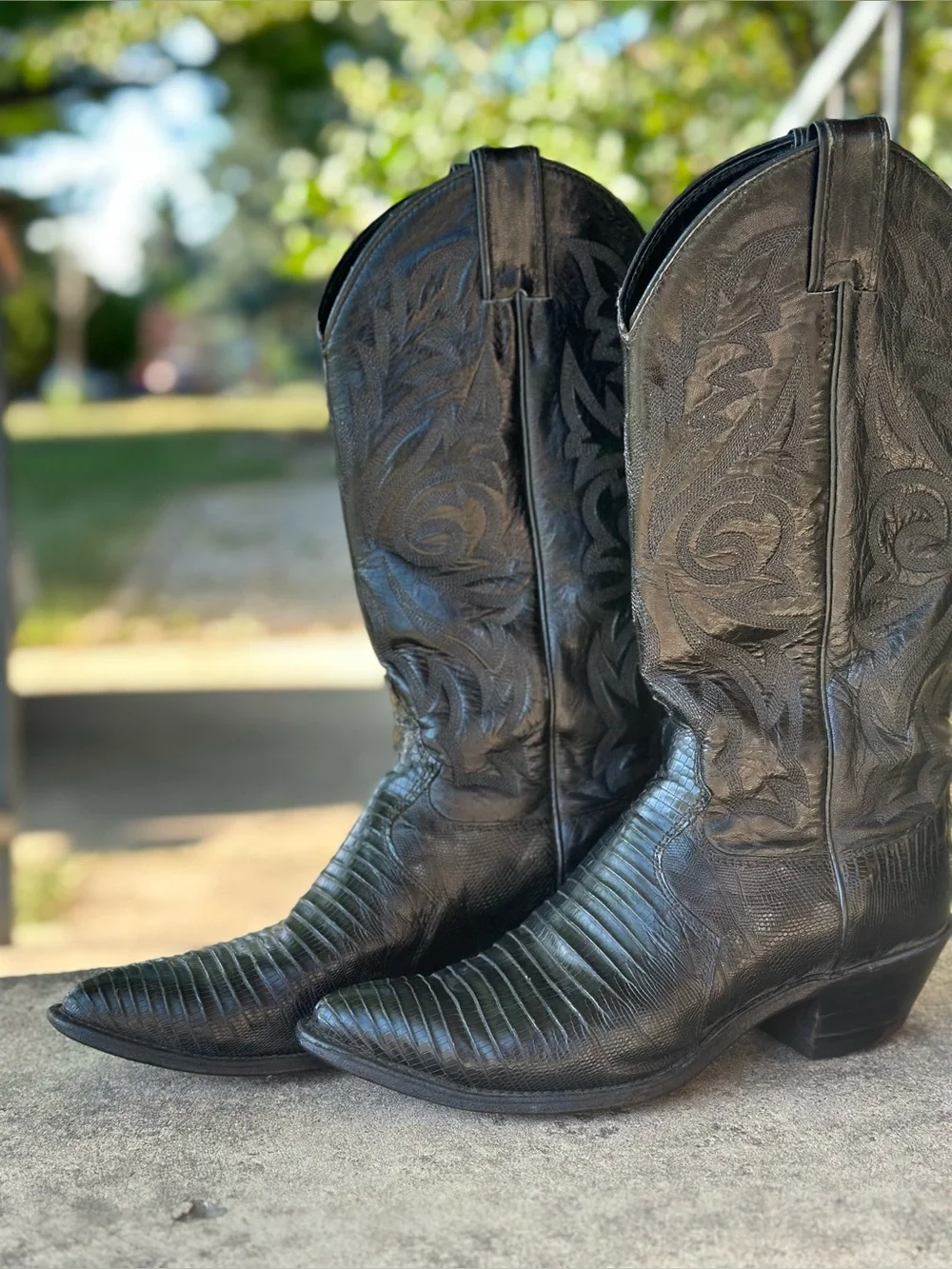 Justin Black Lizard Print Western Cowboy Boots Women s Size 7 1/2B